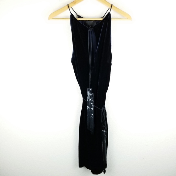 Nili Lotan Jamie Velvet Dress Tassels Navy Blue - Picture 3 of 7